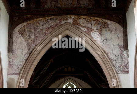 Medieval wall paintings in St. Peter`s Church, Wolferton, Norfolk, England, UK Stock Photo